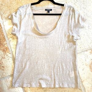 Express Linen Top Tee Shirt Womens M Scoop Neck Beach coastal Lagenlook Simple